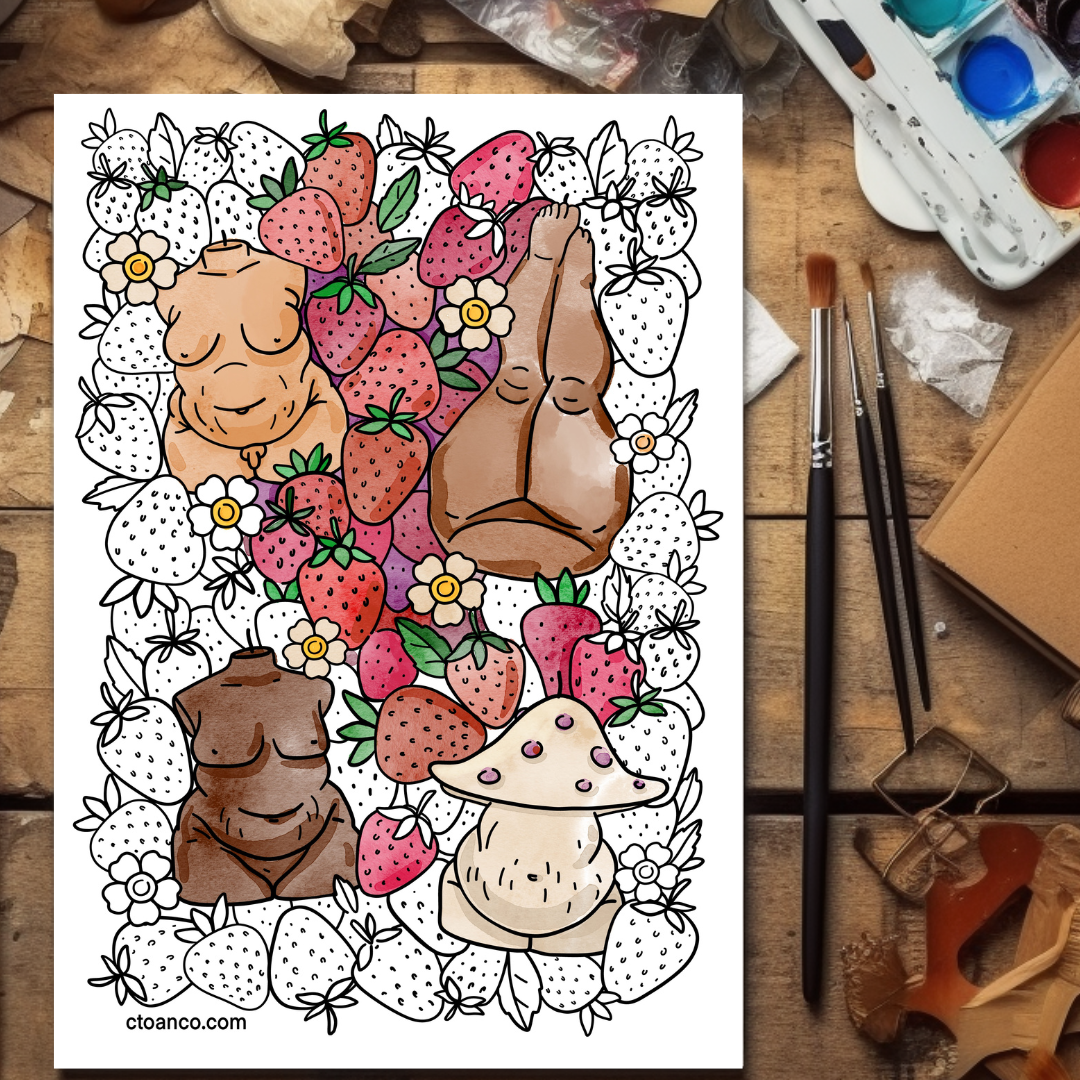 Strawberries & Candles Coloring Page